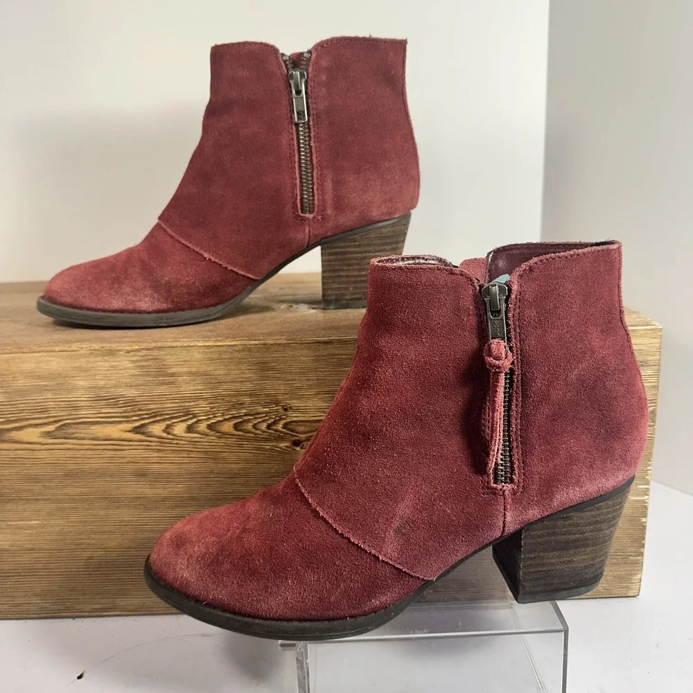American Eagle Women Y2K Red Suede Ankle Boots Sz 9 Chunky Heel Retro